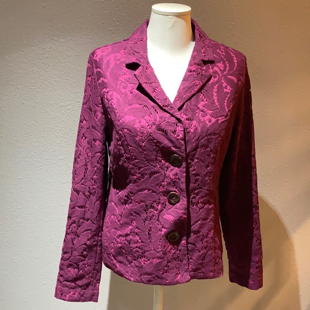 CAbi purple light weight eyelet jacket fully lined